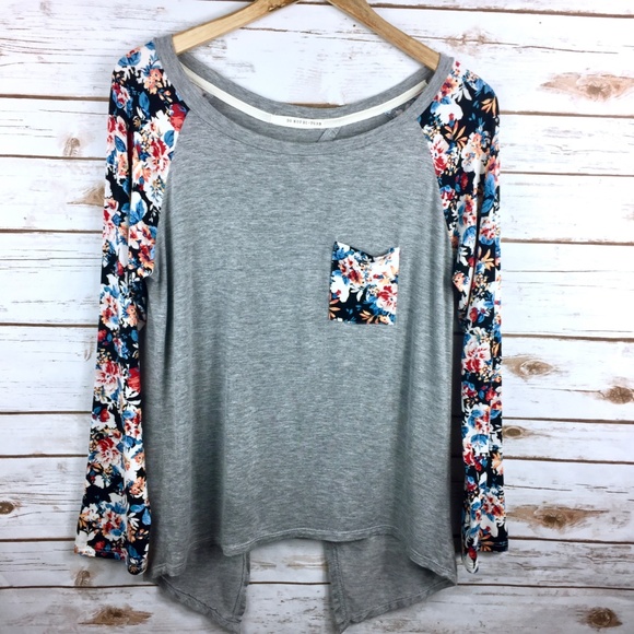 Gray Long Sleeve Floral Open Back Top - Picture 8 of 8
